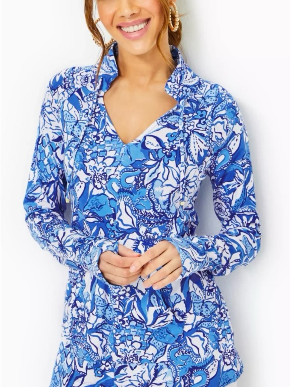 Lilly Pulitzer Cassi UPF 50+ Blue Tang Flocking Fabulous Popover